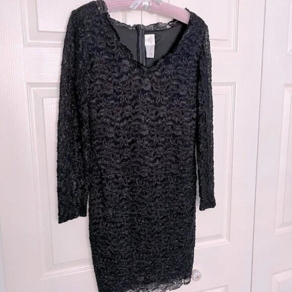 Reflections by Spiegel Black Long Sleeve V-Neck Lace Dress - Picture 2 of 12
